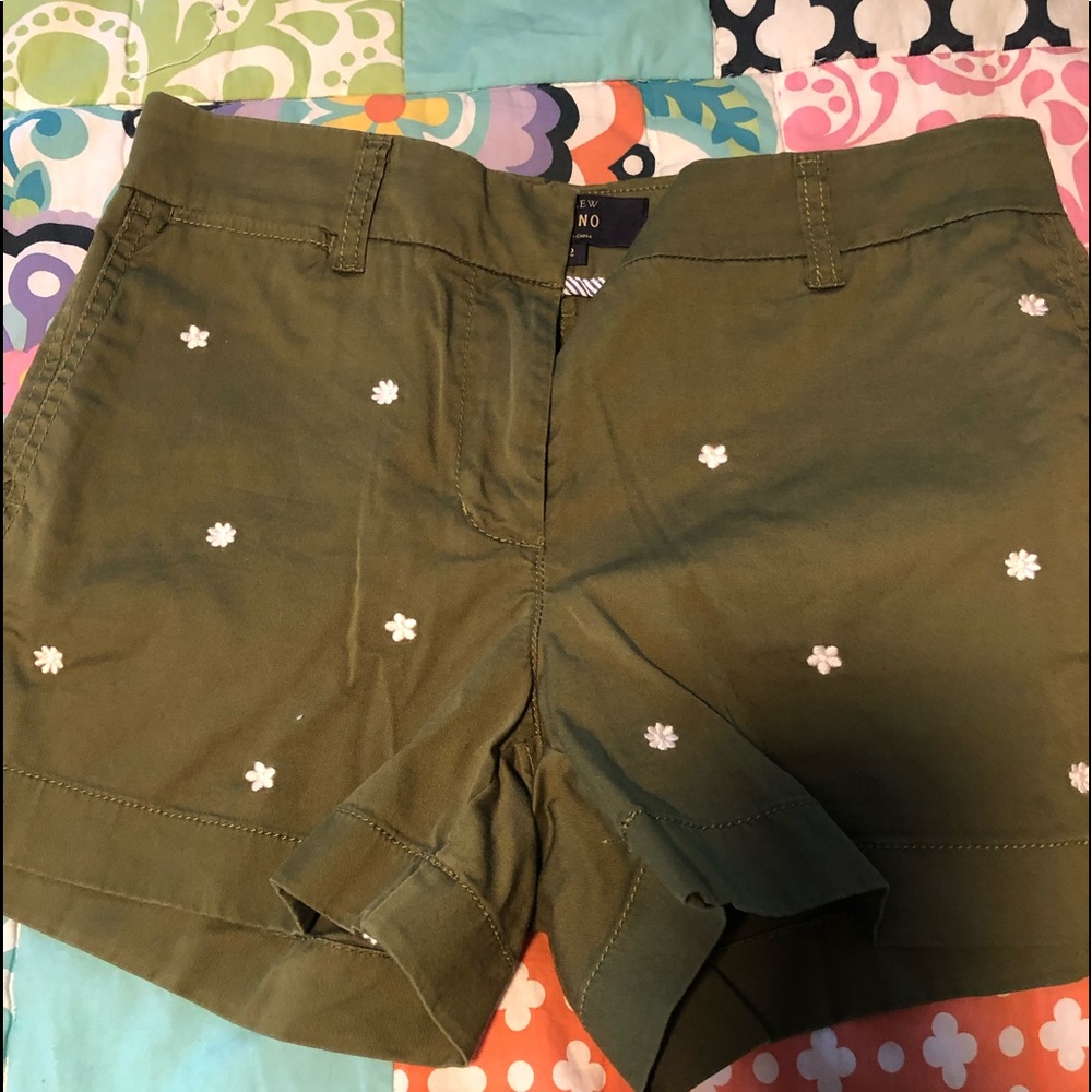 J crew green floral shorts